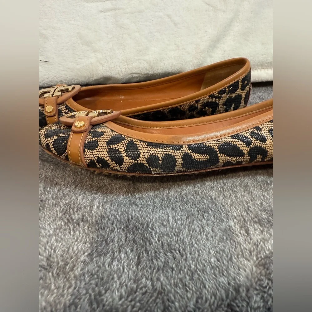 Tory Burch Leopard Print Aaden Raffia Ballet Flat size 8 animal print
